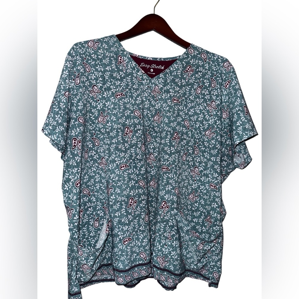 Easy Street Women's Teal Paisley Short Sleeve Top Size 2X - Picture 2 of 4